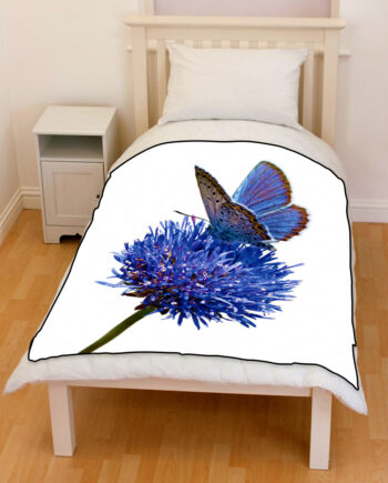 BLUE flower moth bedding throw fleece blanket