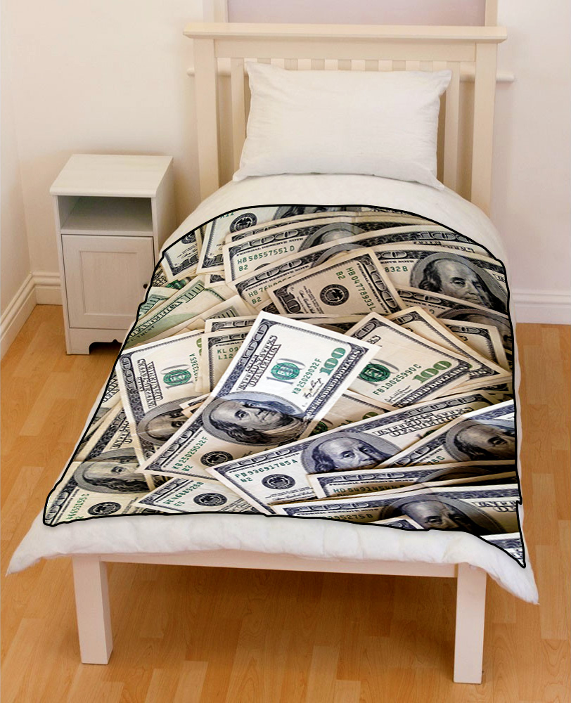 pile of one hundred dollar bills bedding throw fleece blanket