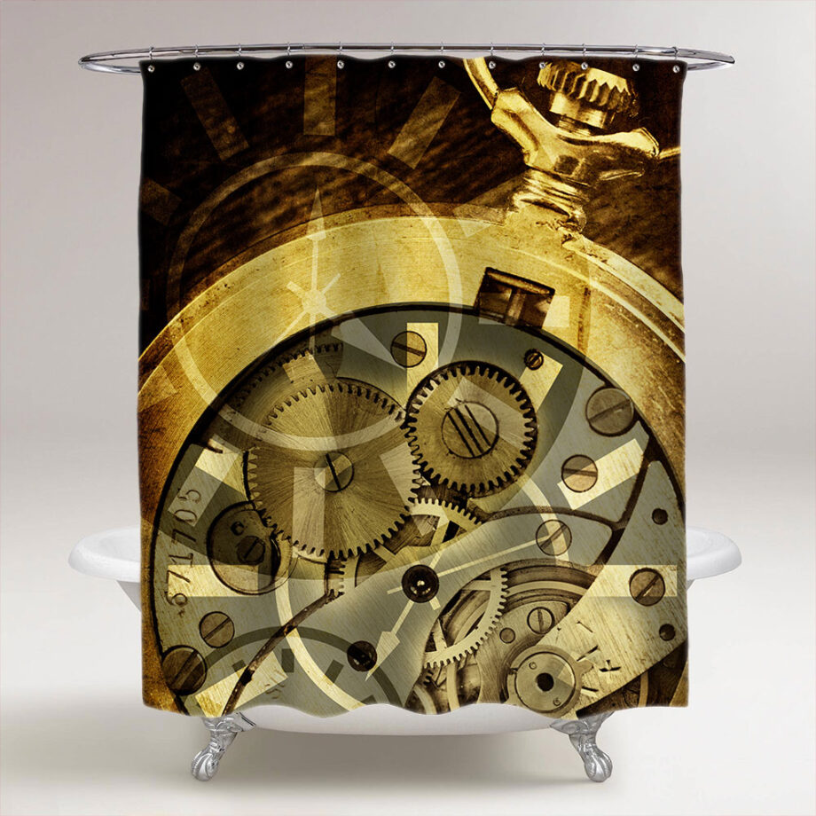 clock mechanism steampunk shower curtain