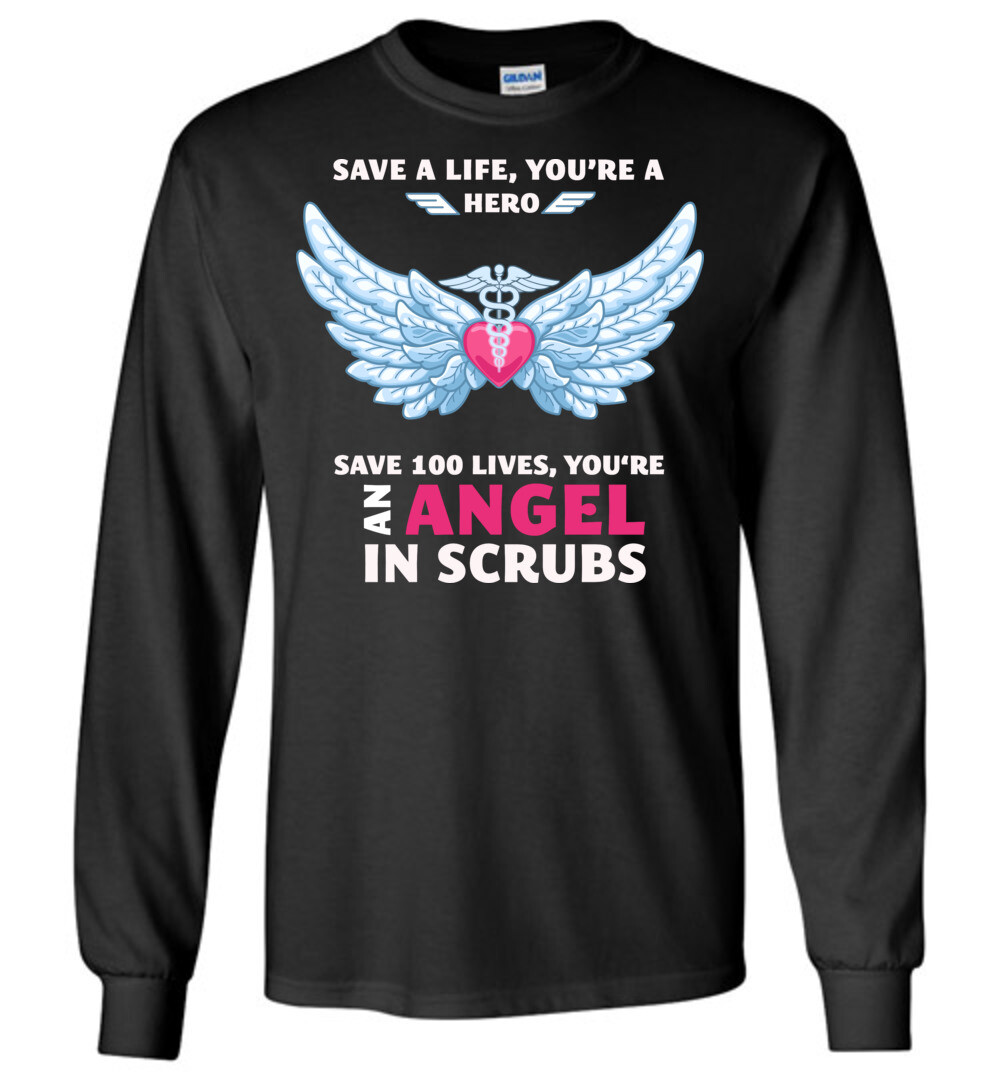 Nurse Angel In Scrubs Long Sleeve T-Shirt 1 Nurse Angel In Scrubs Long Sleeve T-Shirt