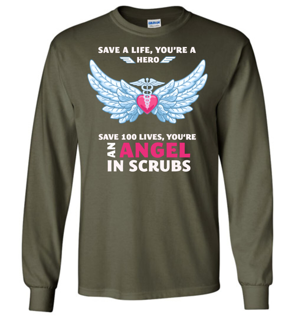 Nurse Angel In Scrubs Long Sleeve T-Shirt 5 Nurse Angel In Scrubs Long Sleeve T-Shirt