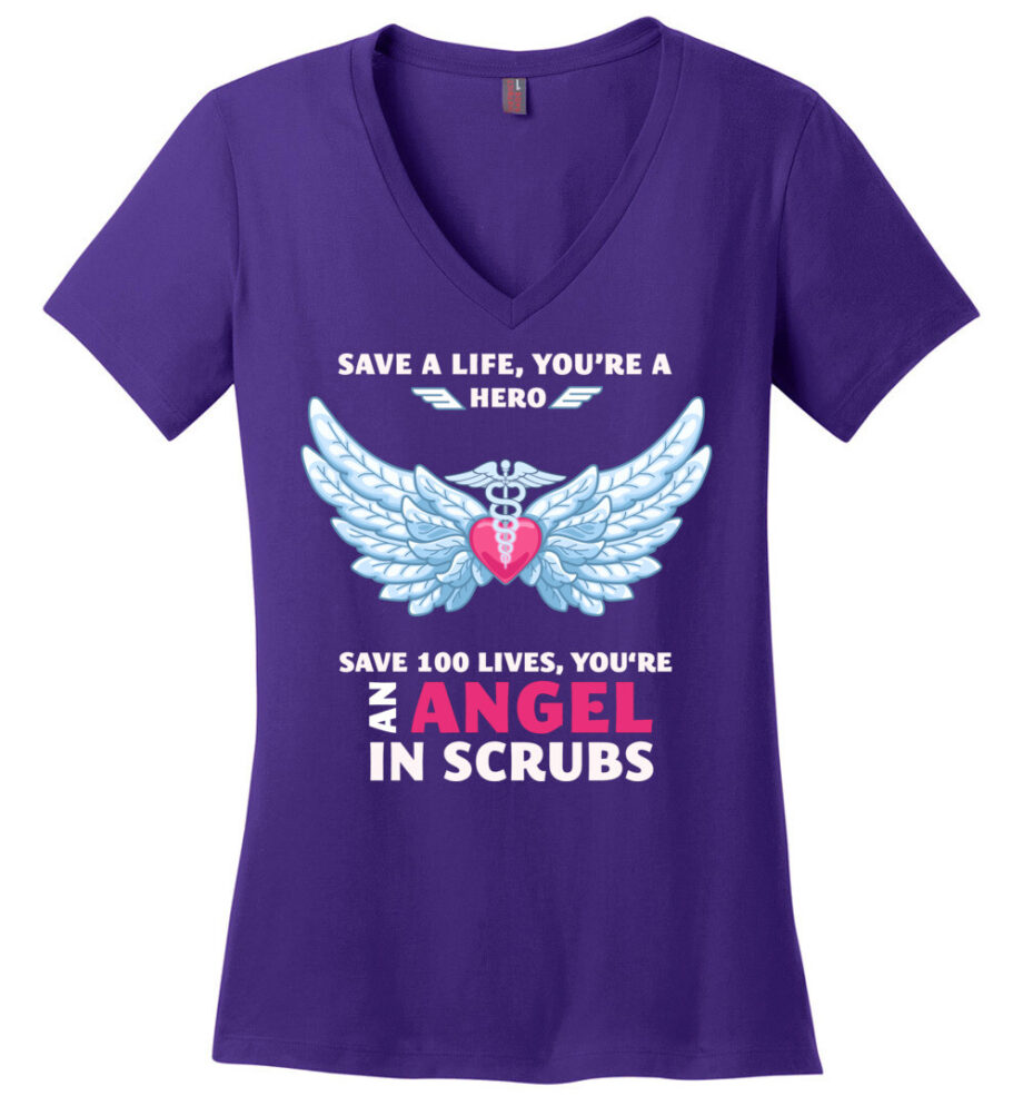 Nurse Angel In Scrubs Women's V-Neck T-Shirt