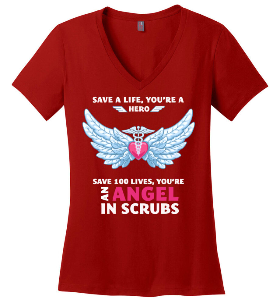 Nurse Angel In Scrubs Women's V-Neck T-Shirt