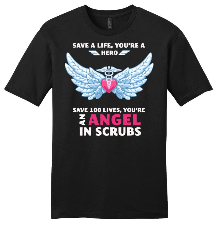 an angel in scrubs nurse unisex black shirt