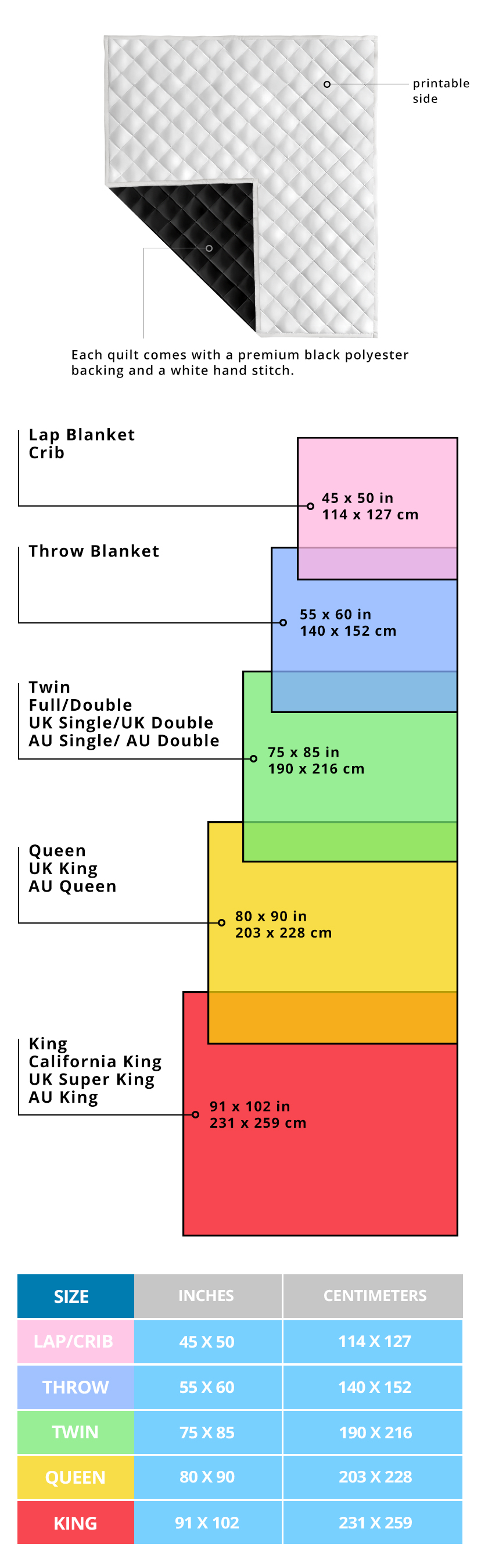 CB100 Premium Quilt 5 Size Chart Quilt