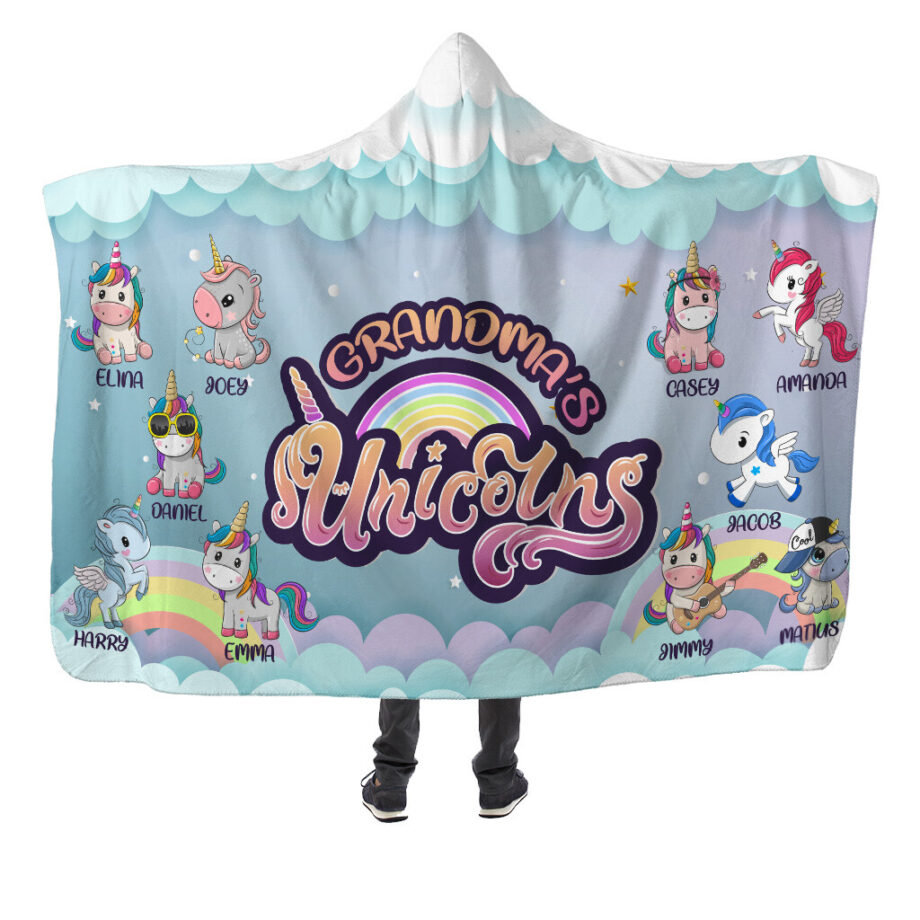 grandma's unicorns hooded blanket