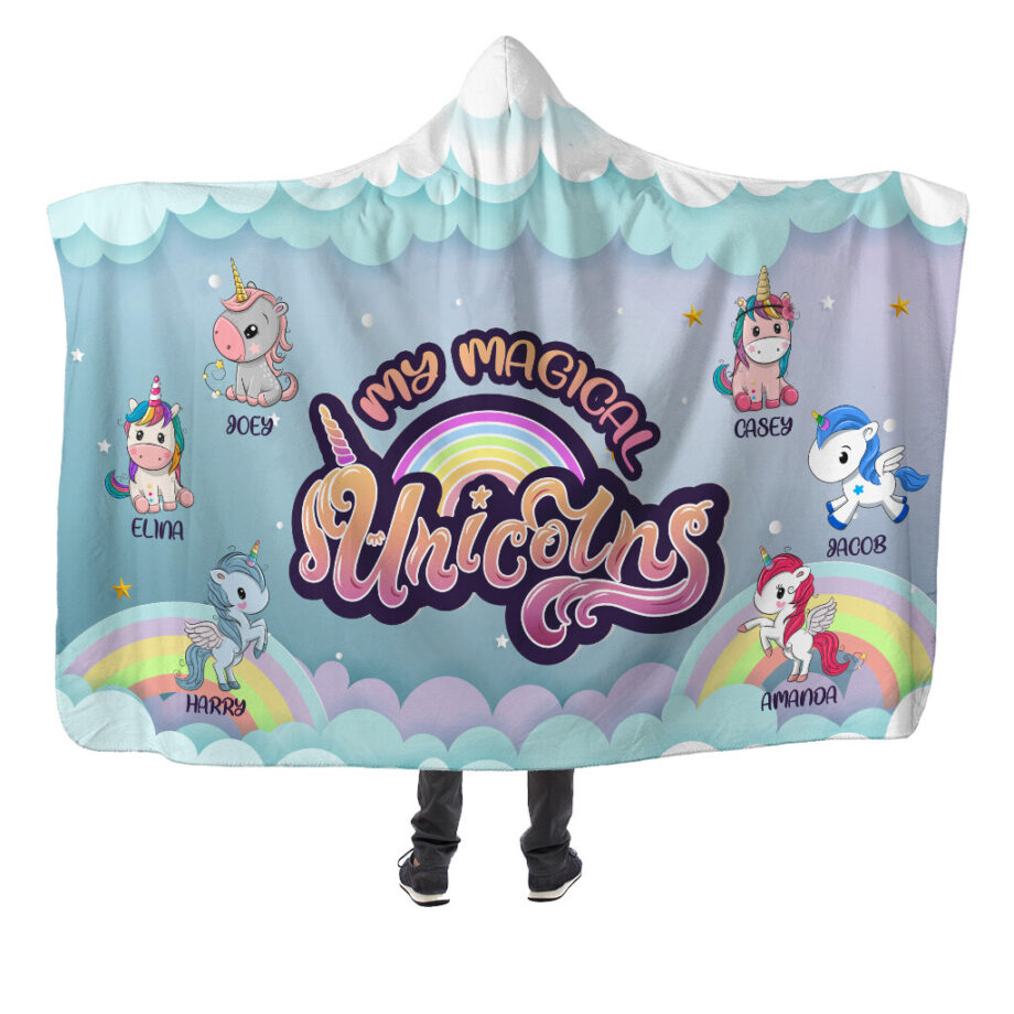 moms kids unicorns premium hooded blanket